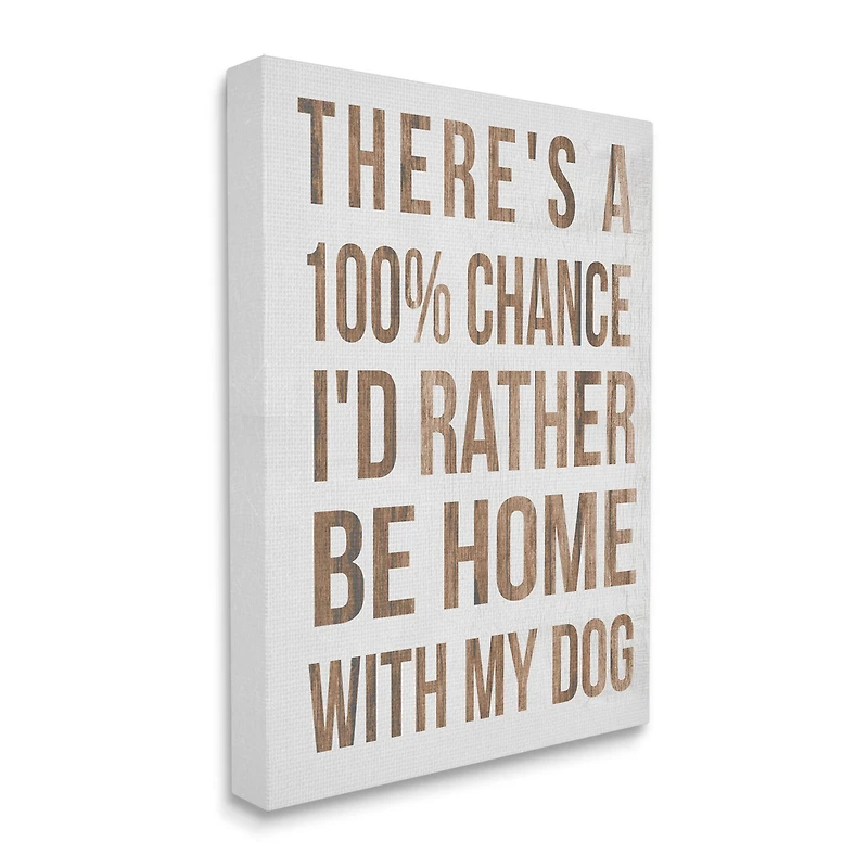 Stupell Industries 100% I'd Rather Be Home With Dog Phrase Canvas Wall Art