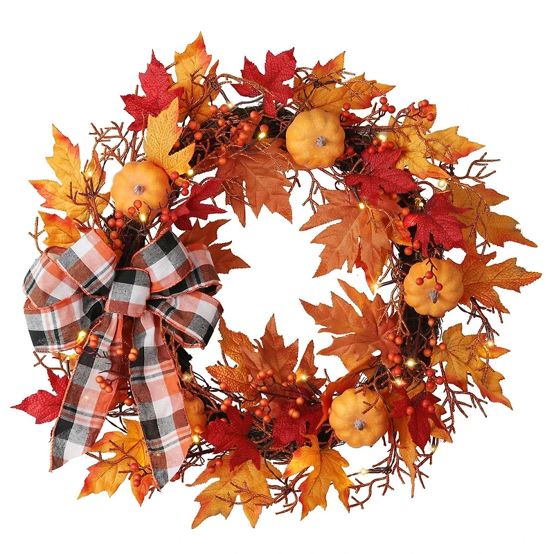 Haute Decor 26" Pre-lit Halloween Plaid Wreath