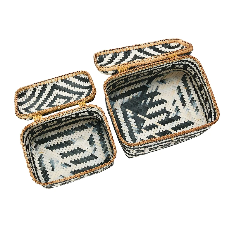 Hello Honey® Black & White Hand-Woven Bamboo Boxes with Lids & Closures Set