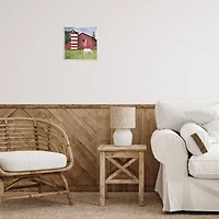 Stupell Industries Grazing White Horse Red Americana Barn Flag Wall Plaque Art