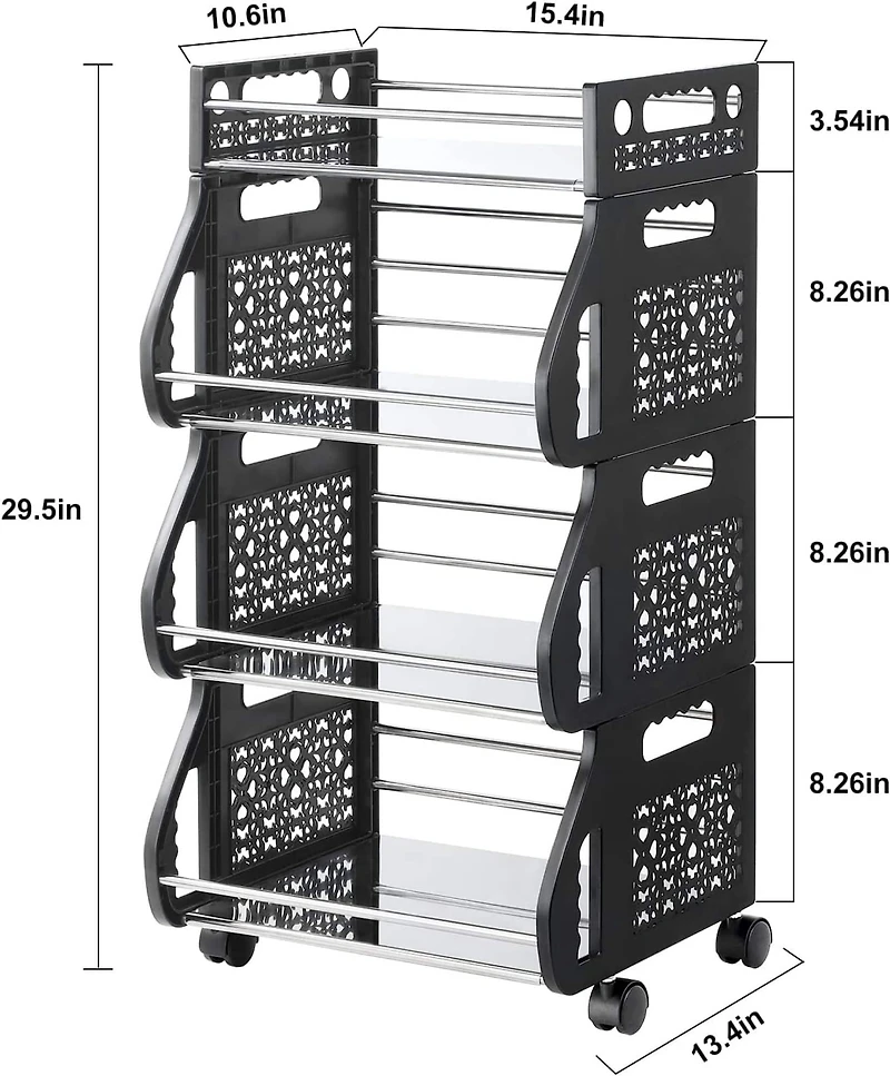 Black 4-Tier Rolling Stackable Fruit Basket Utility Cart