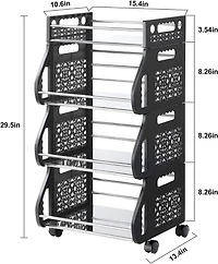 Black 4-Tier Rolling Stackable Fruit Basket Utility Cart