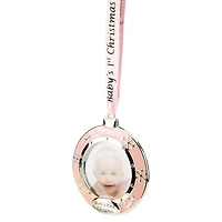 Pink & Silver Baby's First Christmas Crystal Embellished Photo Ornament