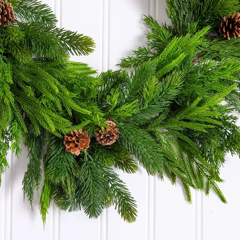 6ft. Artificial Mixed Pine and Norfolk Garland with Pinecones