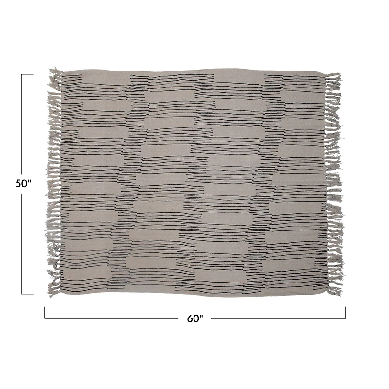 Hello Honey® 60" Recycled Cotton Blend Neutral Throw Blanket With Line Pattern & Fringe Edge
