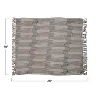 Hello Honey® 60" Recycled Cotton Blend Neutral Throw Blanket With Line Pattern & Fringe Edge