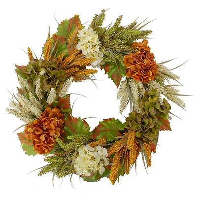 30" Orange & Green Fall Hydrangea Floral Wreath