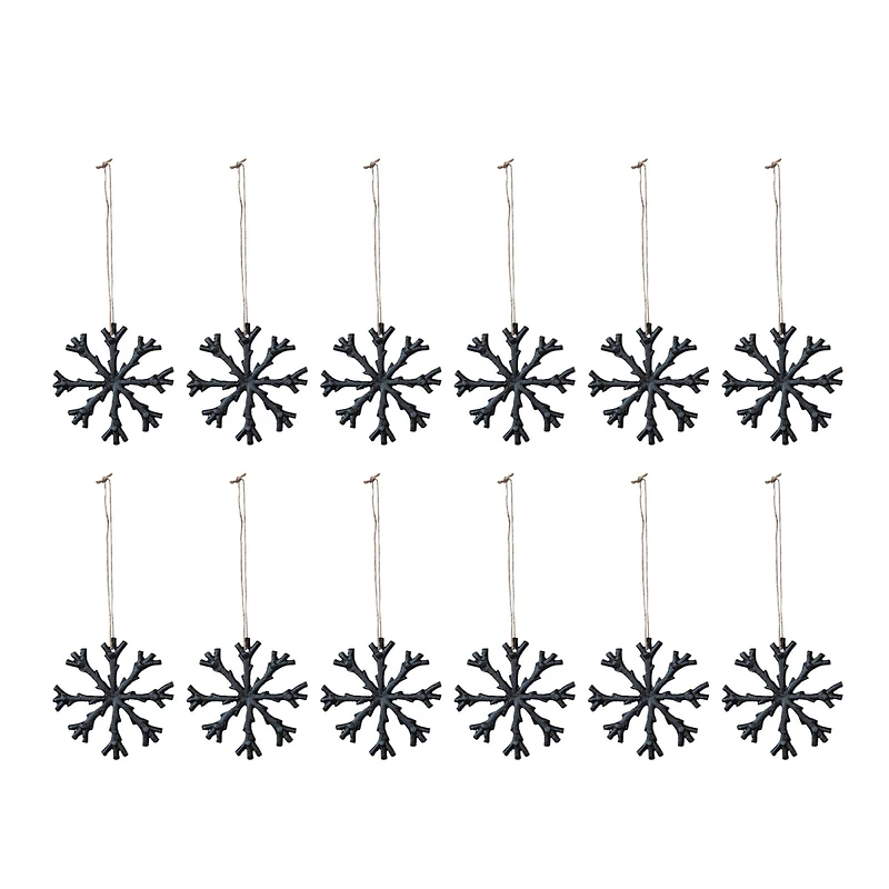 12 Pack 8" Black Cast Aluminum Snowflake Holiday Ornaments