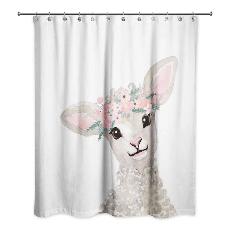 Lamb with Flower Crown 71" x 74" Shower Curtain