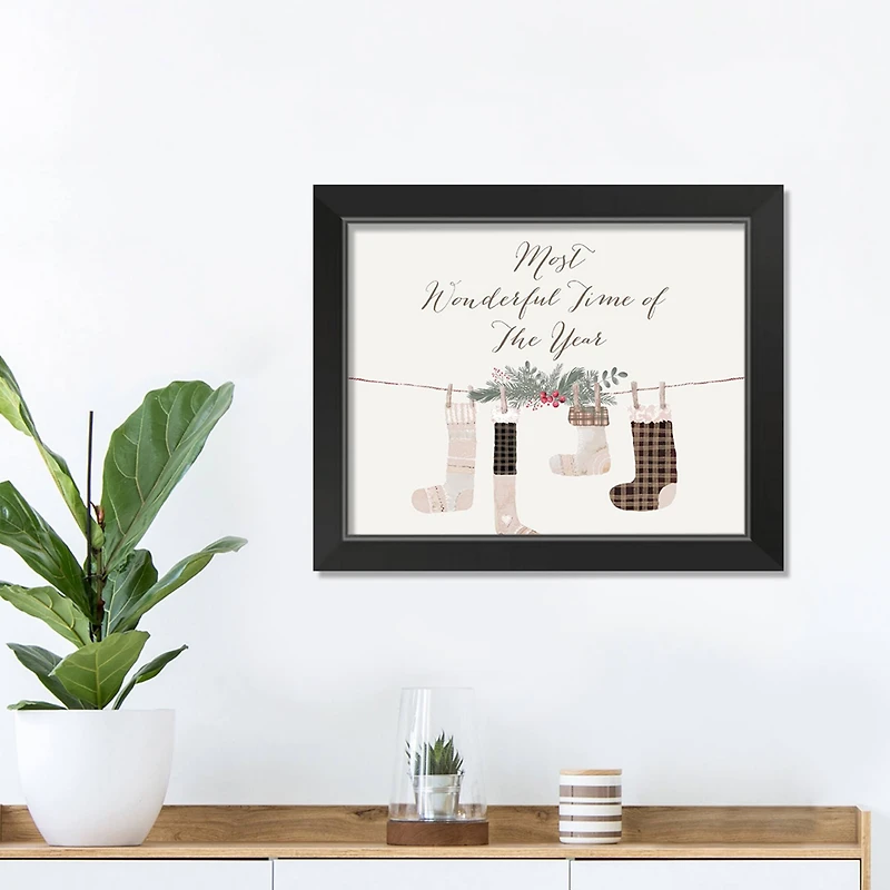 14" Most Wonderful Time Stockings Black Framed Print Wall Art