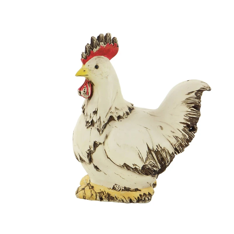 12" White Stone Rooster Garden Sculpture