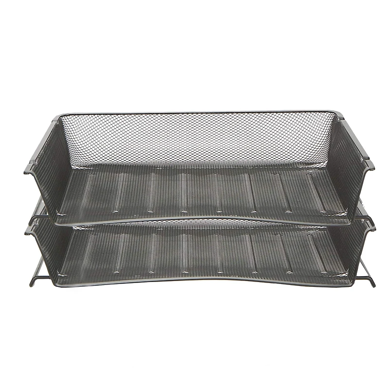 Mind Reader Black 2-Pack Stackable Metal Mesh Document File Letter Desktop Tray Organizer,
