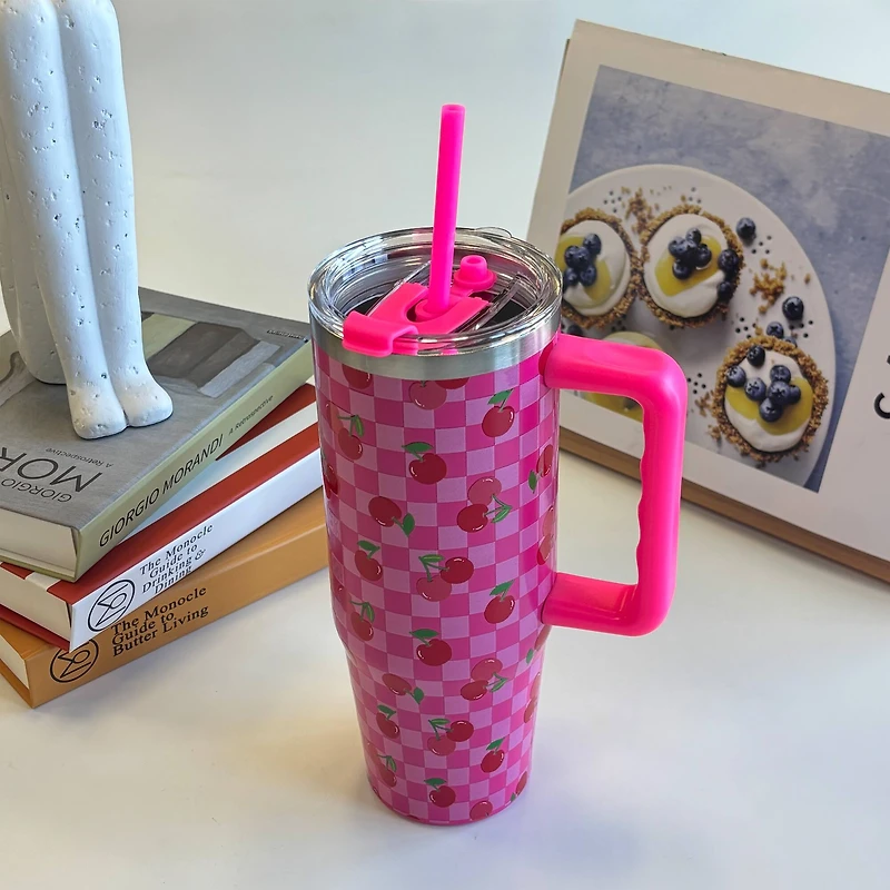 30oz. Pink Cherry Stainless Steel Insulated Tumbler by Celebrate It™