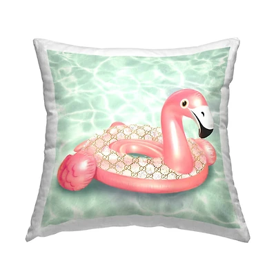 Stupell Industries Tropical Flamingo Fashion Pool Float Throw Pillow, 18" x 18"