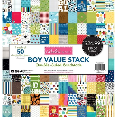 Bella Blvd™ Boy Value Stack Double-Sided Cardstock, 12" x 12"