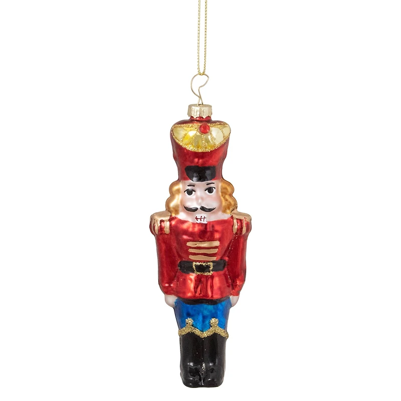 5.5" Shiny Red Nutcracker Soldier Glass Ornament