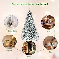 Costway 7.5ft. Pre-Lit Snow-Flocked Artificial Christmas Tree, Warm White LED Lights