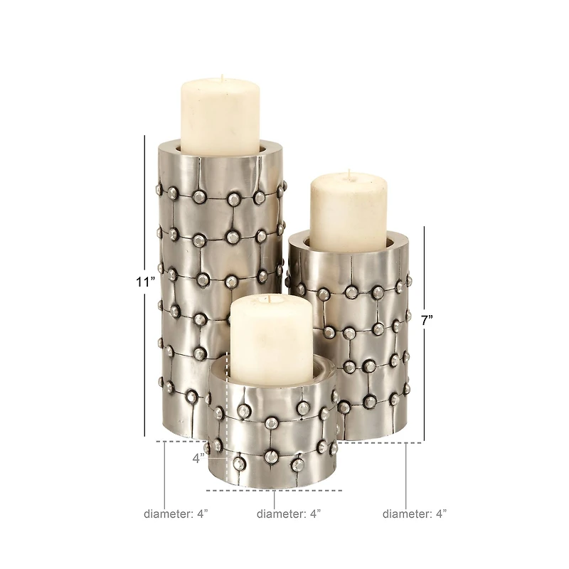 Silver Metal Industrial Candle Holder Set