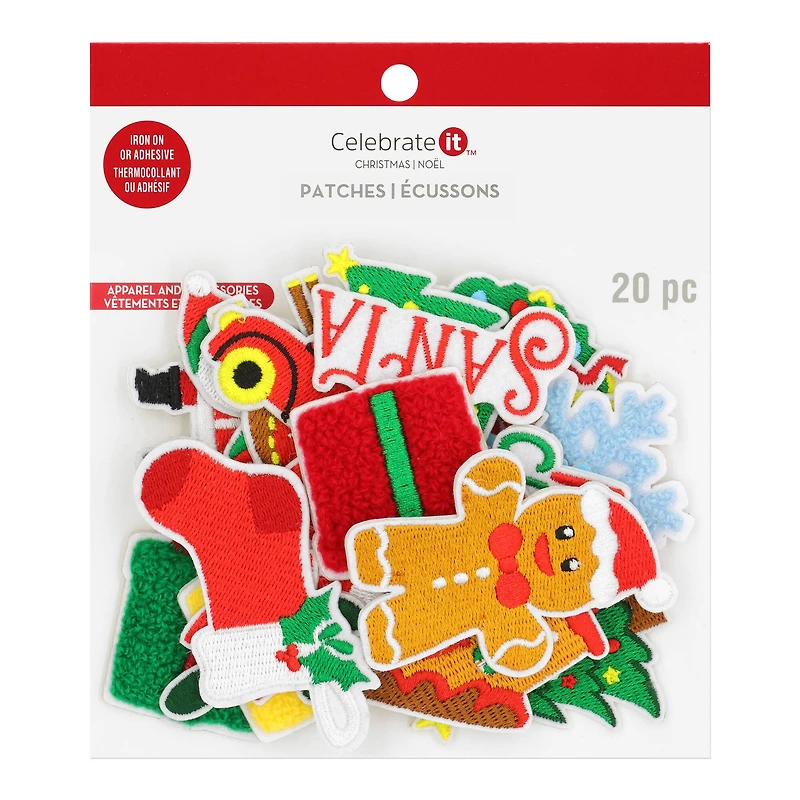Christmas Cheer 20 Piece Iron-On & Adhesive Patch Set by Celebrate It™