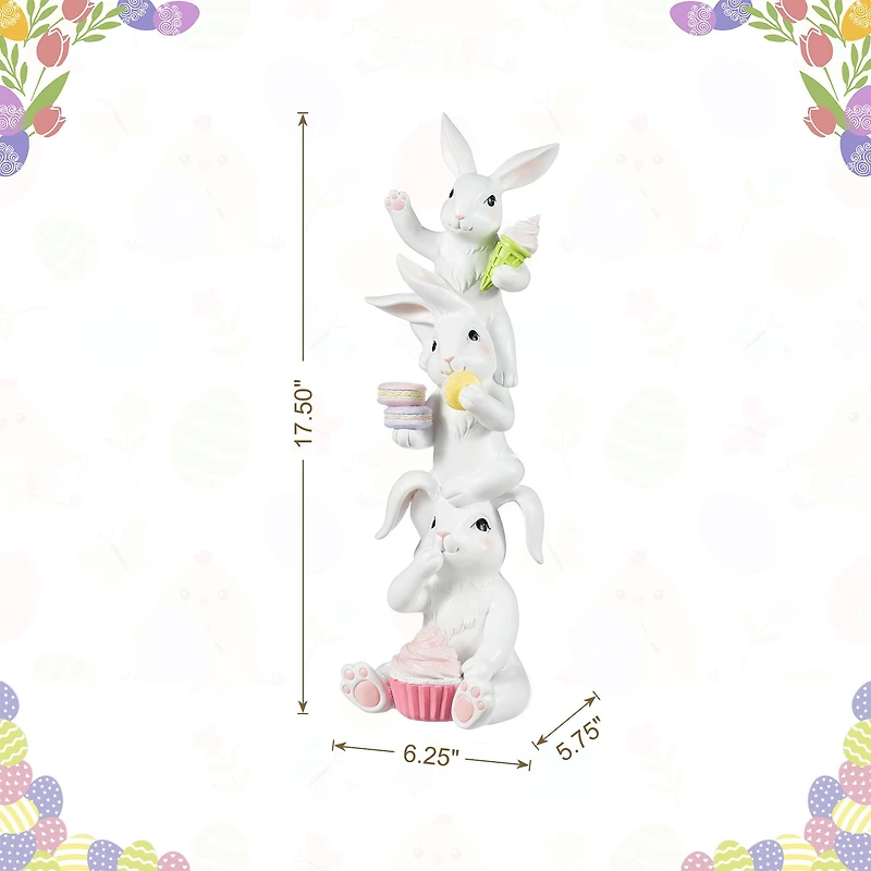Glitzhome® 17.5" Easter Resin Stacked Bunny with Macaron Table Decor