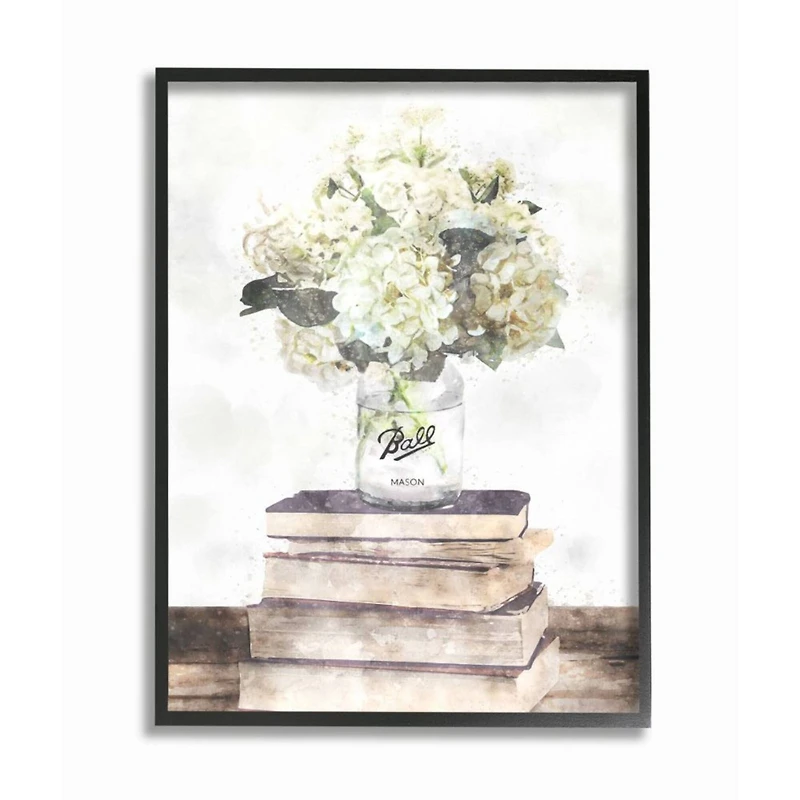 Stupell Industries White Hydrangeas on Books Framed Wall Art