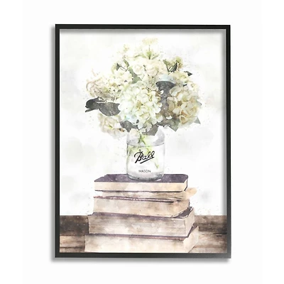 Stupell Industries White Hydrangeas on Books Black Framed Wall Art