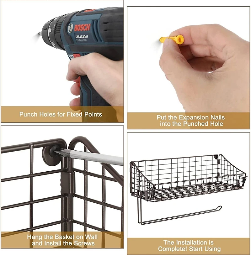 NEX™ 16" Brown Wall Mounted Wire Basket Shelf & Paper Roll Holder