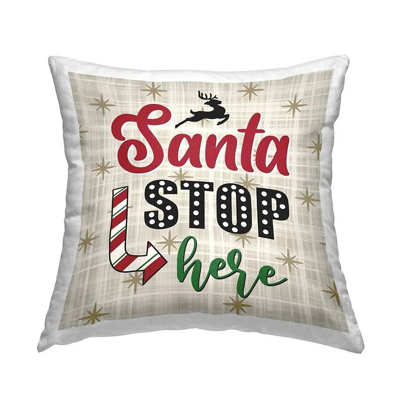 Stupell Industries Santa Stop Here Tartan Phrase Throw Pillow