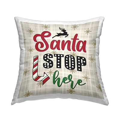 Stupell Industries Santa Stop Here Tartan Phrase Throw Pillow