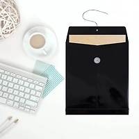 JAM Paper 9.75" x 13" Black Plastic Button String Open End Envelopes, 108ct.