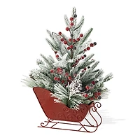 Glitzhome® 21" Christmas Red Sleigh Frosted Floral Centerpiece