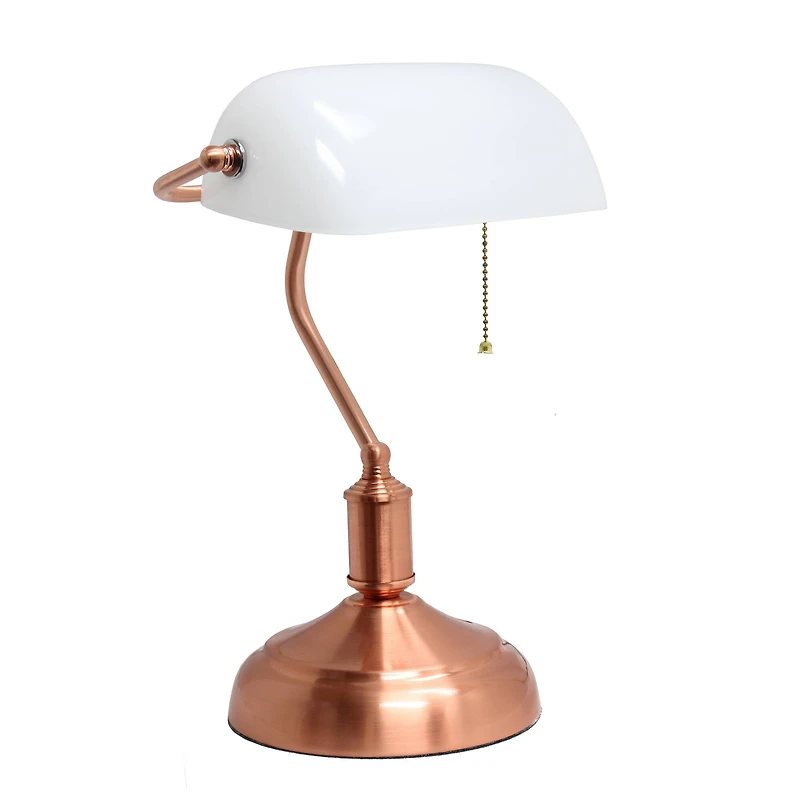Simple Designs Executive Banker's Rose Gold Desk Lamp with White Shade