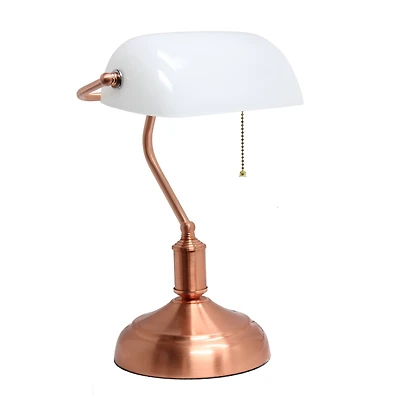 Simple Designs Executive Banker's Rose Gold Desk Lamp with White Shade