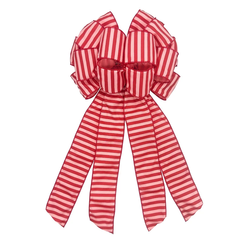 20.5" Pink & Red Stripes Holly Jolly Tree Bow by Celebrate It®