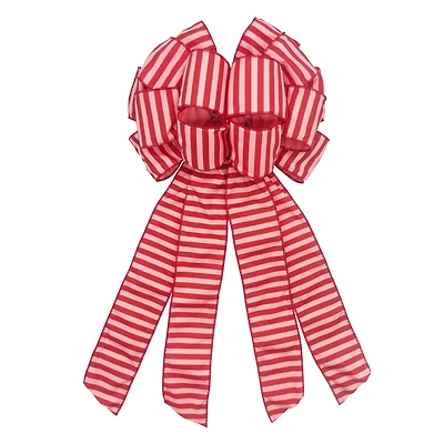 20.5" Pink & Red Stripes Holly Jolly Tree Bow by Celebrate It®
