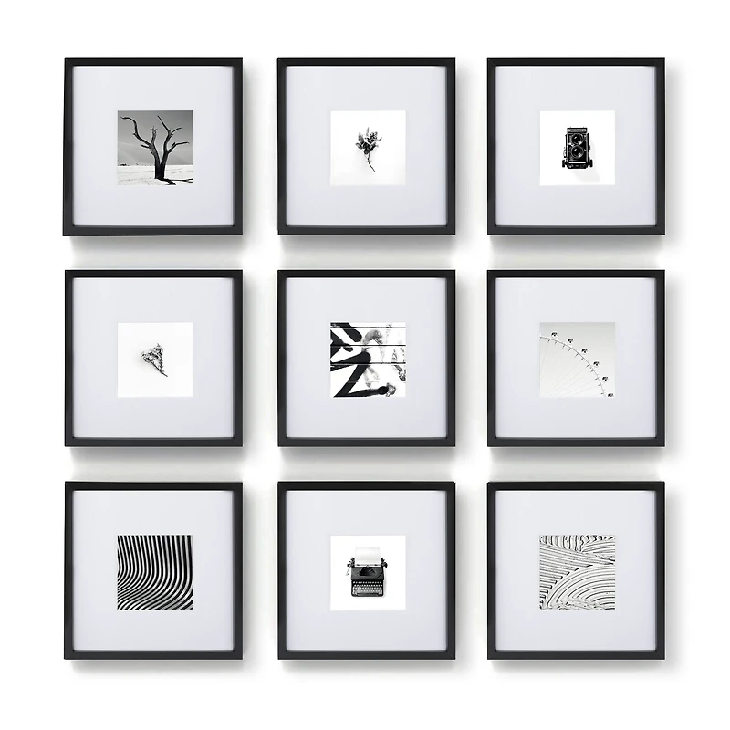 10" x 10" Black 9 Piece 123 Gallery Matted Frame Set by Studio Décor®