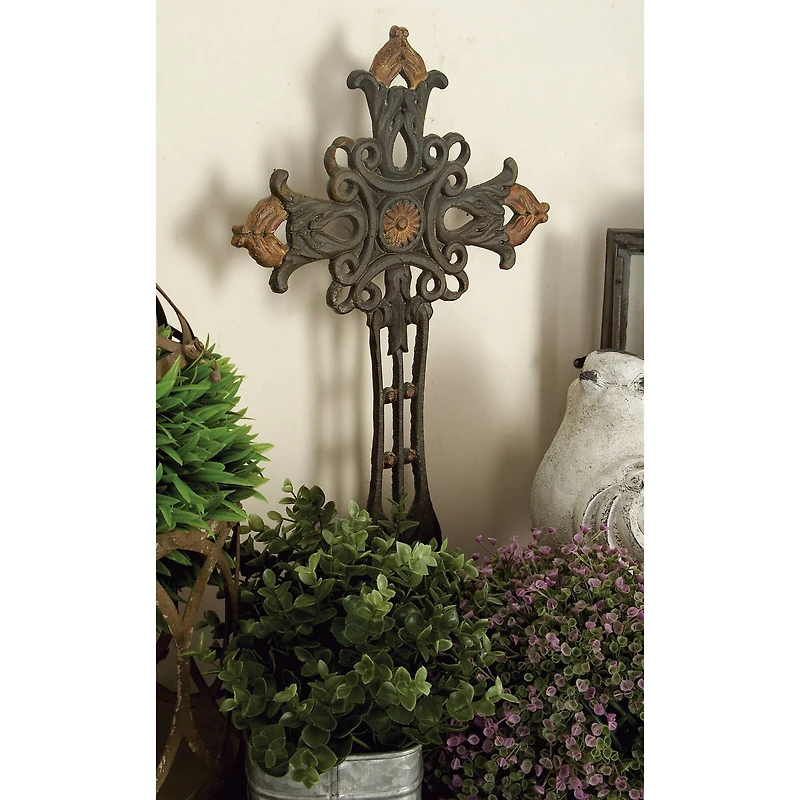 21" Copper Traditional Decorative Cross Sculpture