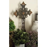 21" Copper Traditional Decorative Cross Sculpture