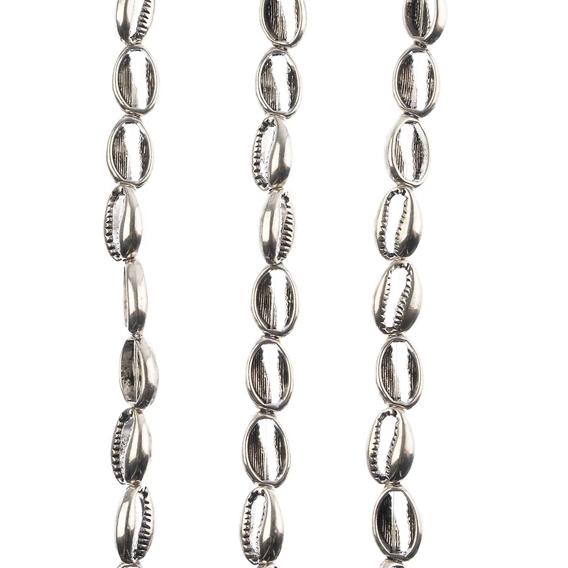 John Bead Antique Silver Metal Cowrie Beads, 16mm