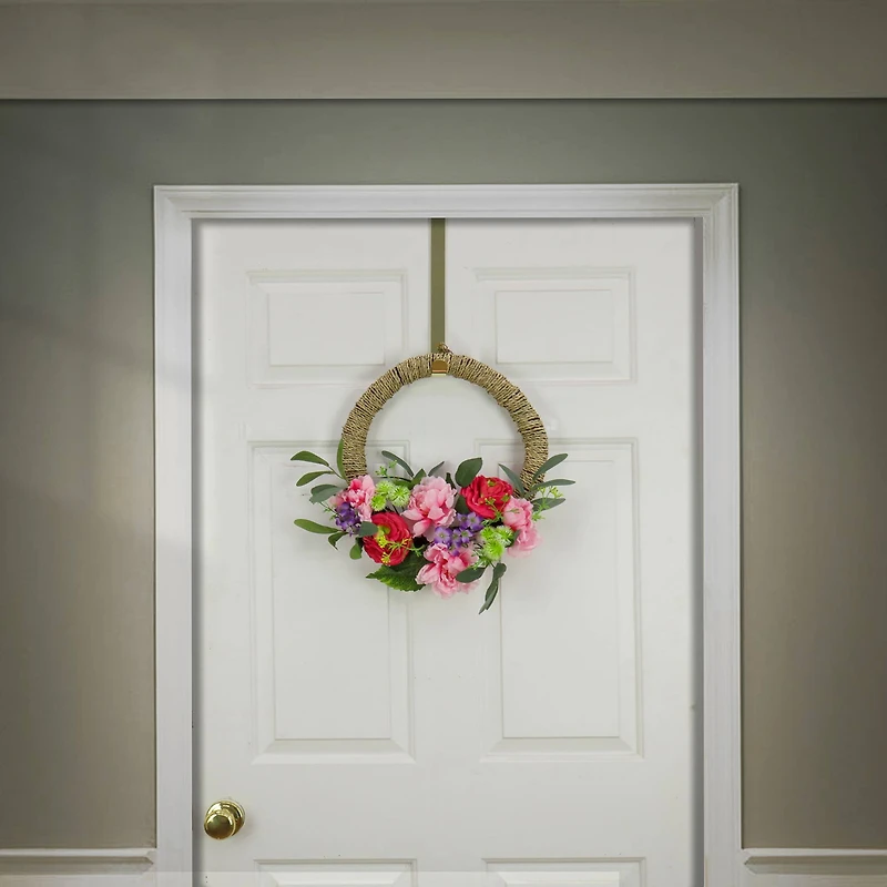 16" Spring Rose, Peony, & Globe Flowers Hoop Wreath