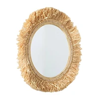 The Novogratz Light Brown Seagrass Wall Mirror with Fringe Detailing 35" x 1" x 35"