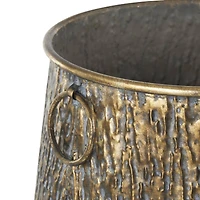 Brass Metal Textured Planter with Ring Handles Set