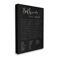 Stupell Industries Bathroom Word Search Activity over Distressed Black Canvas Wall Art
