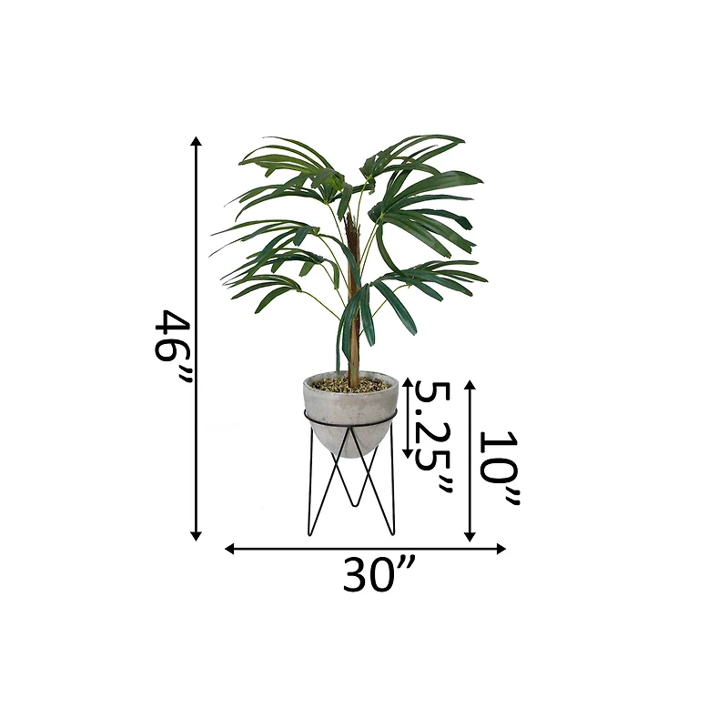 Flora Bunda® 40" Switch Cane Palm In Cement Planter On Metal Stand