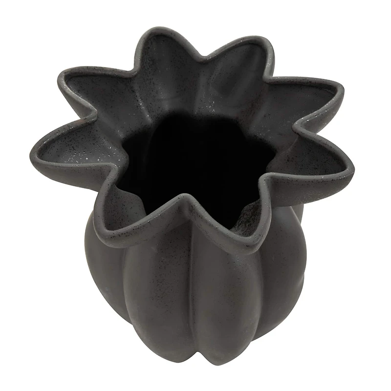 15" Black Ceramic Speckle Textured Tulip Shape Vase
