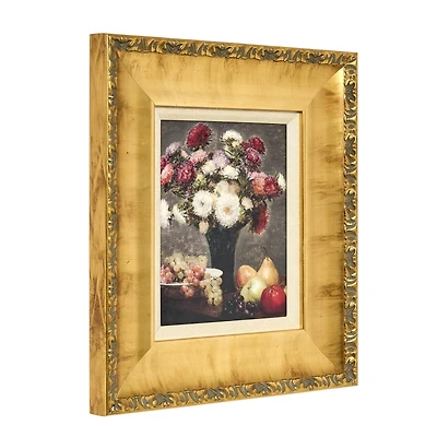 American Art Decor Ornate Framed Asters and Fruit Canvas Print by Henri Fantin-Latour - 14.75" x 16.75"