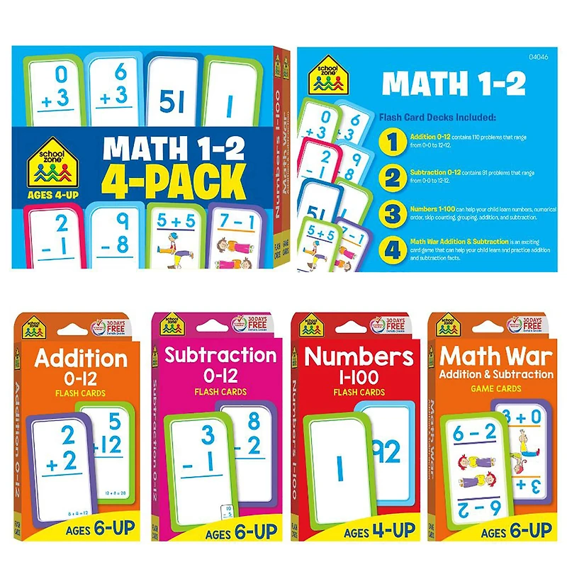 School Zone® Math 1-2 Flash Card, 4 Pack