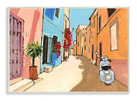 Stupell Industries European Roadside with Blue Street Vespa Wall Plaque