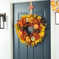 Glitzhome® 24" Fall Dahlia, Pumpkin, Leaf & Berry Wreath