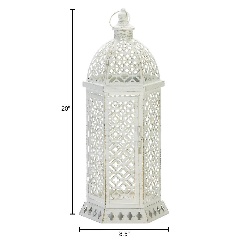 20" White Cutwork Hexagon Lantern